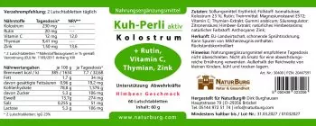 NaturBurg Kuh-Perli aktiv Etikett Rutin, Thymian und Himbeere.