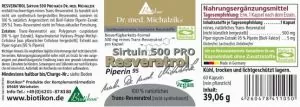 Etikett Biotikon Resveratrol Sirtuin 500 PRO