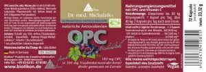 Etikett von OPC Traubenkernextrakt 72 Kapseln Biotikon