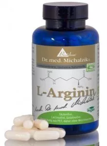 Arginin - hochwertige Aminosäure, jede Kapsel mit 650 mg L-Arginin, Tagesdosierung: 4 Kapseln