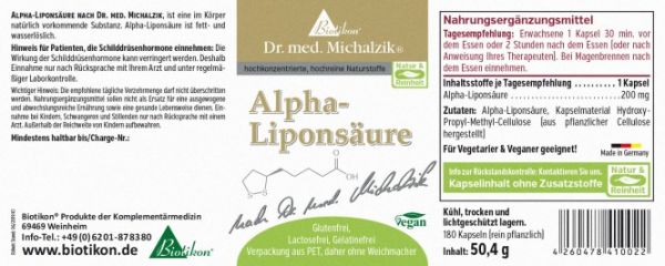 Alpha Liponsäure Etikett