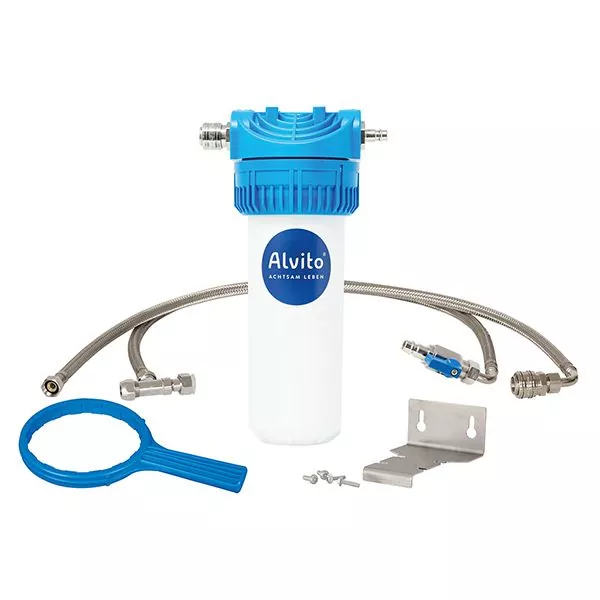 Alvito Wasserfilter Untertisch EinbauFilter 2.2 Safe mit Aquastop, Absperrventil Wasser u. ohne Filtereinsatz.