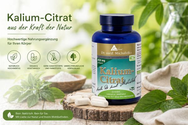 Kalium Nahrungsergänzung unterstützt täglich Muskeln, Nervensystem und Blutdruck.