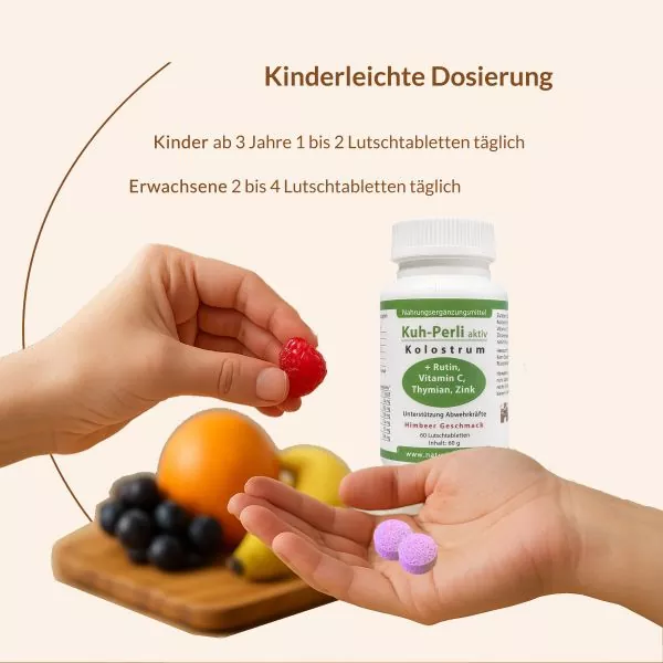 Kuh-Perli aktiv 60 Kolostrum Lutschtabletten Himbeere