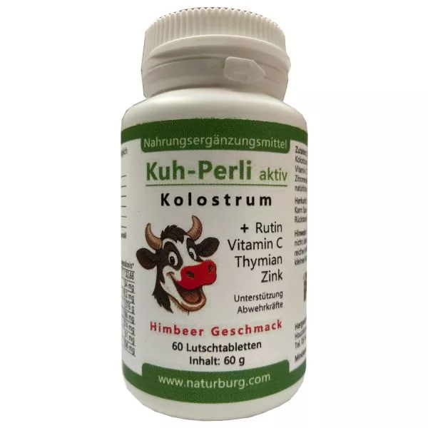 Kuh-Perli aktiv 60 Kolostrum Lutschtabletten Himbeere