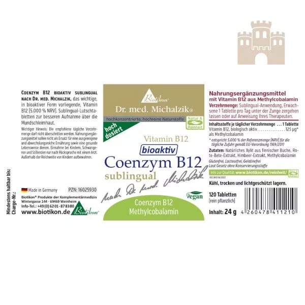 Methylcobalamin Vitamin B12 - Coenzym B12 bioaktiv sublingual Methylcobalamin Vitamin B12 - Coenzym B12 bioaktiv sublingual