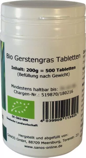 Sanos Gerstengras 500 Tabletten Presslinge vom Bodensee